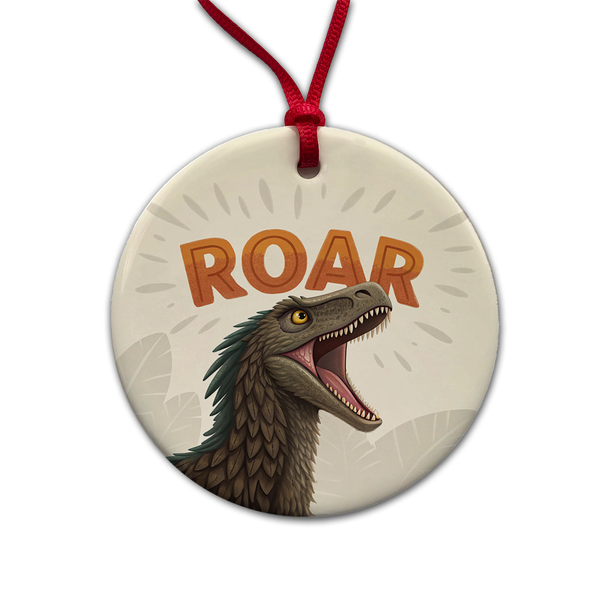 Velociraptor Roar Bold Dinosaur Round Ceramic Holiday Christmas Tree Ornament