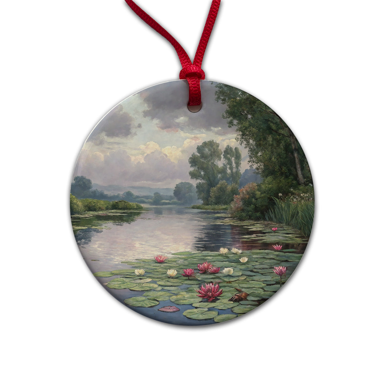 Water Lilies By Claude Monet Inspired Round Ceramic Holiday Christmas Tree Ornament