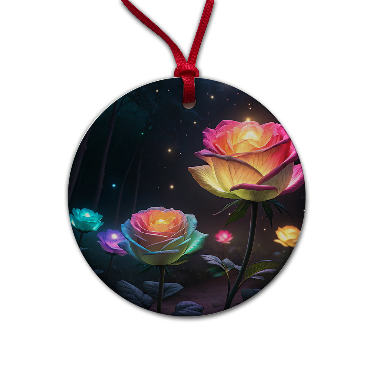 Glowing Roses Beautiful Flowers Round Ceramic Holiday Christmas Tree Ornament