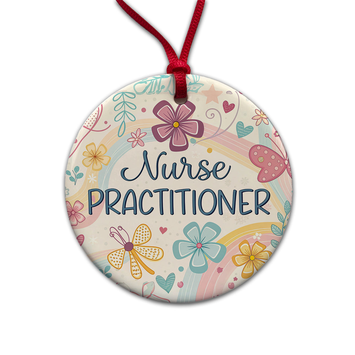 Nurse Practitioner Appreciation Coquette Bows Flowers Round Ceramic Holiday Christmas Tree Ornament