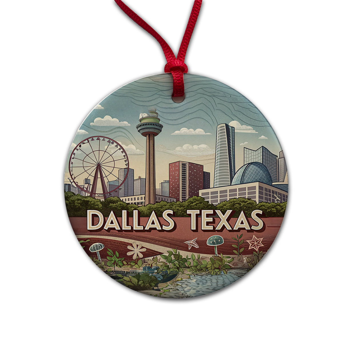 Dallas, Texas TX Travel City State Stamp Round Ceramic Holiday Christmas Tree Ornament