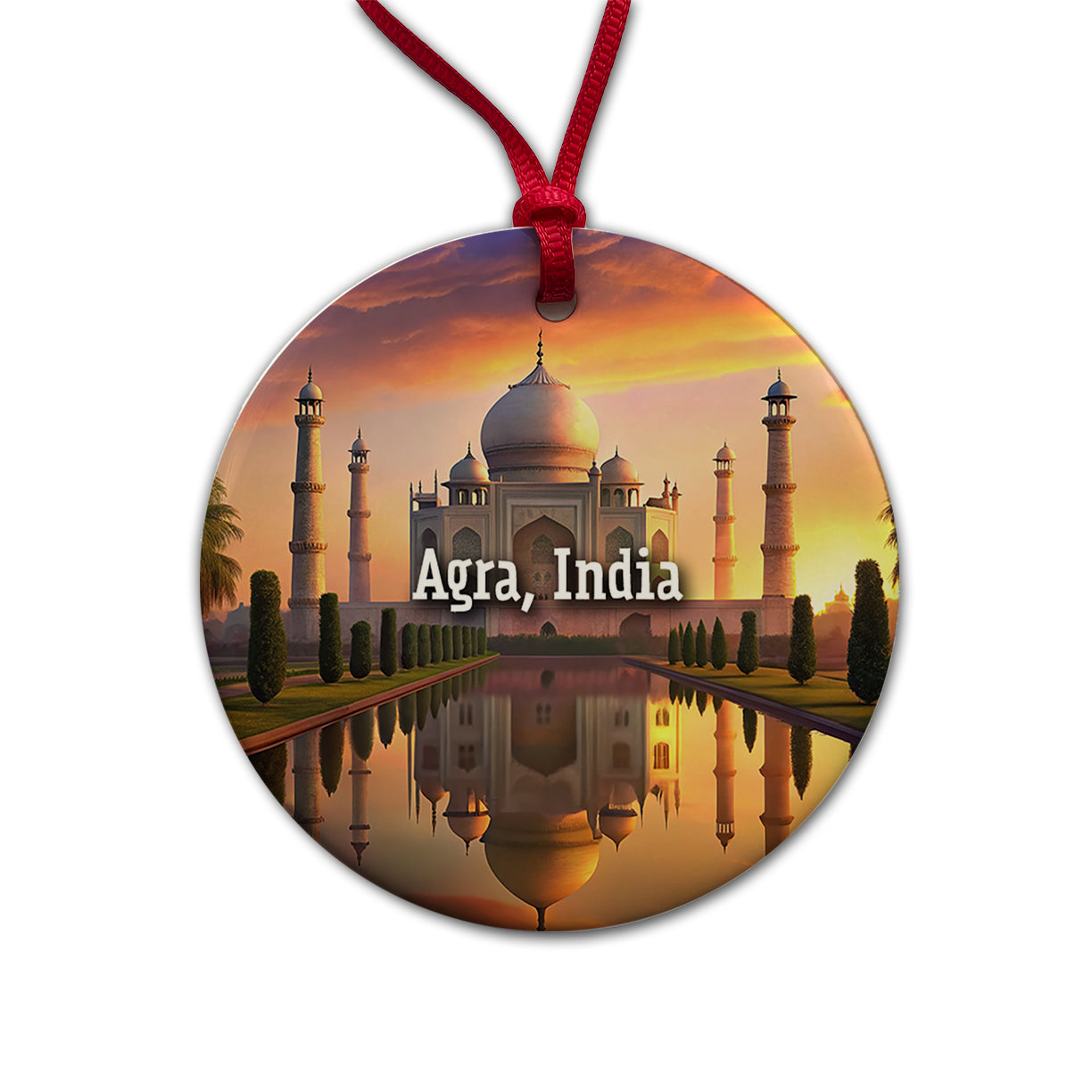 Agra, India Travel City Country Stamp Round Ceramic Holiday Christmas Tree Ornament