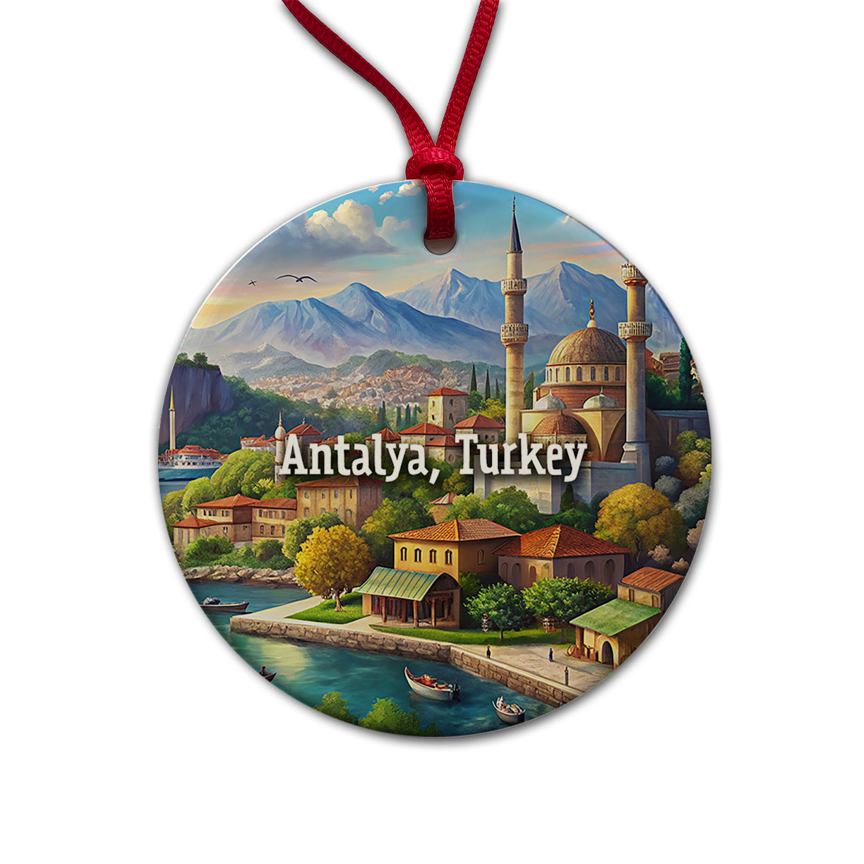 Antalya, Turkey Travel City Country Stamp Round Ceramic Holiday Christmas Tree Ornament