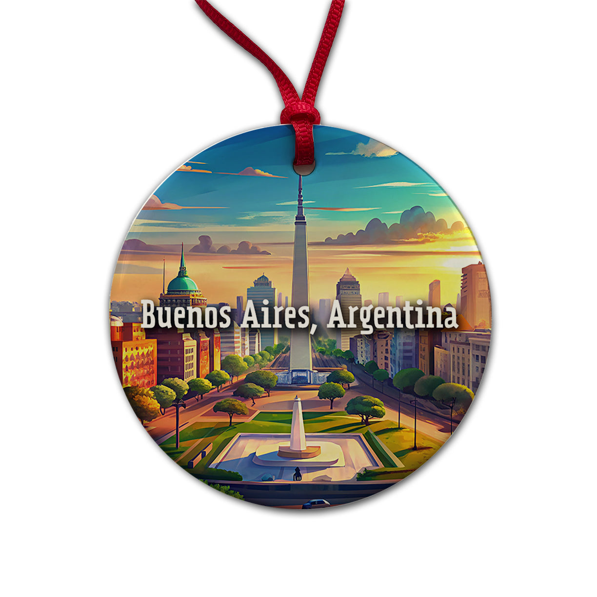 Buenos Aires, Argentina Travel City Country Stamp Round Ceramic Holiday Christmas Tree Ornament