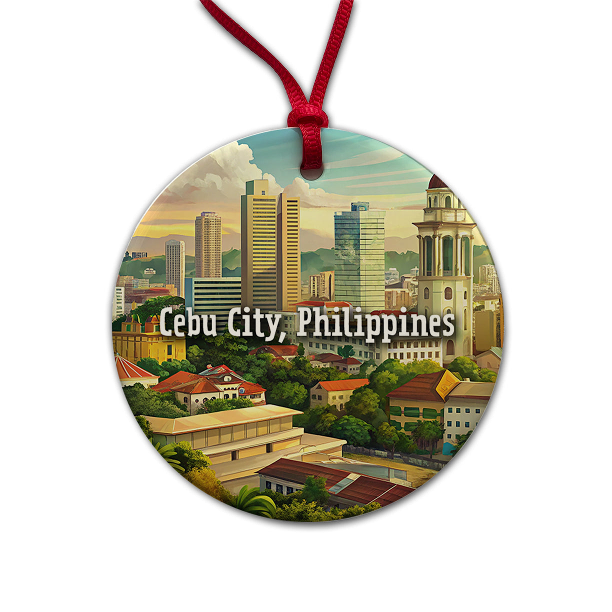 Cebu City, Philippines Travel City Country Stamp Round Ceramic Holiday Christmas Tree Ornament