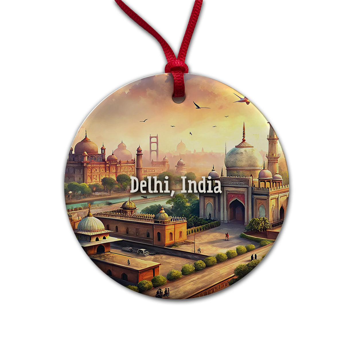 Delhi, India Travel City Country Stamp Round Ceramic Holiday Christmas Tree Ornament