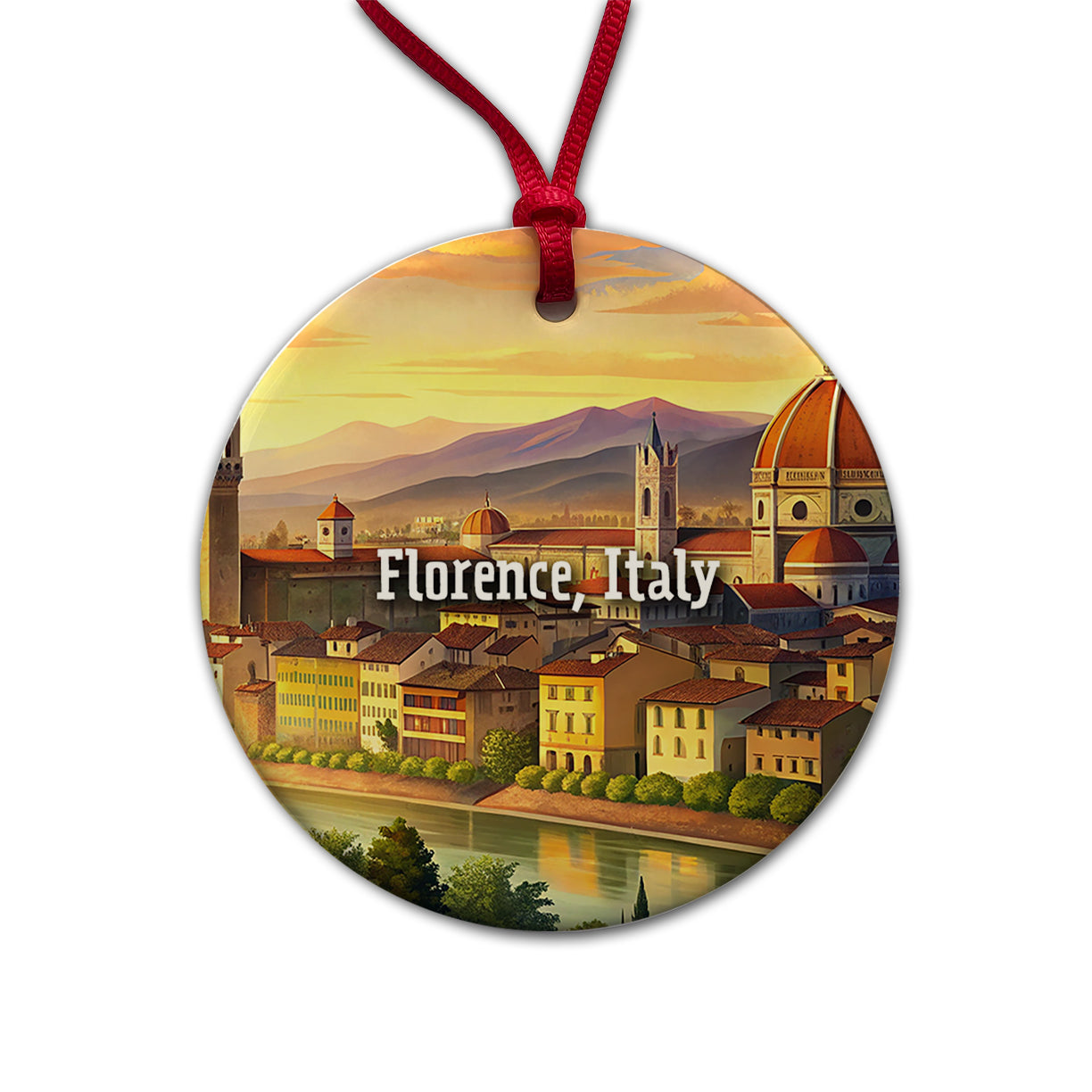 Florence, Italy Travel City Country Stamp Round Ceramic Holiday Christmas Tree Ornament