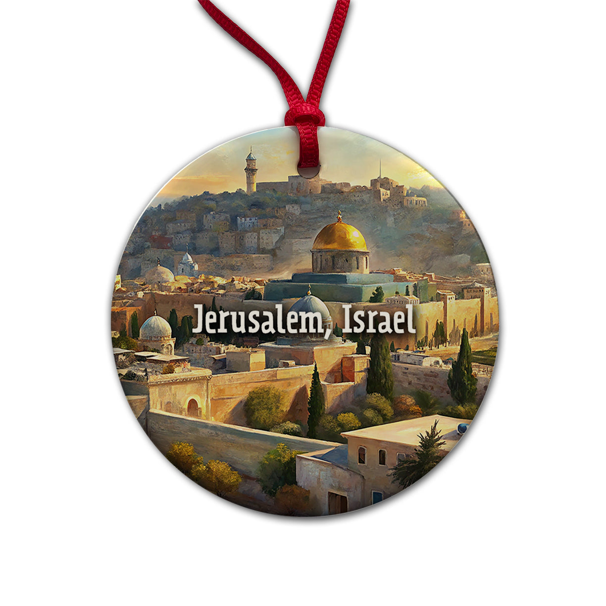 Jerusalem, Israel Travel City Country Stamp Round Ceramic Holiday Christmas Tree Ornament