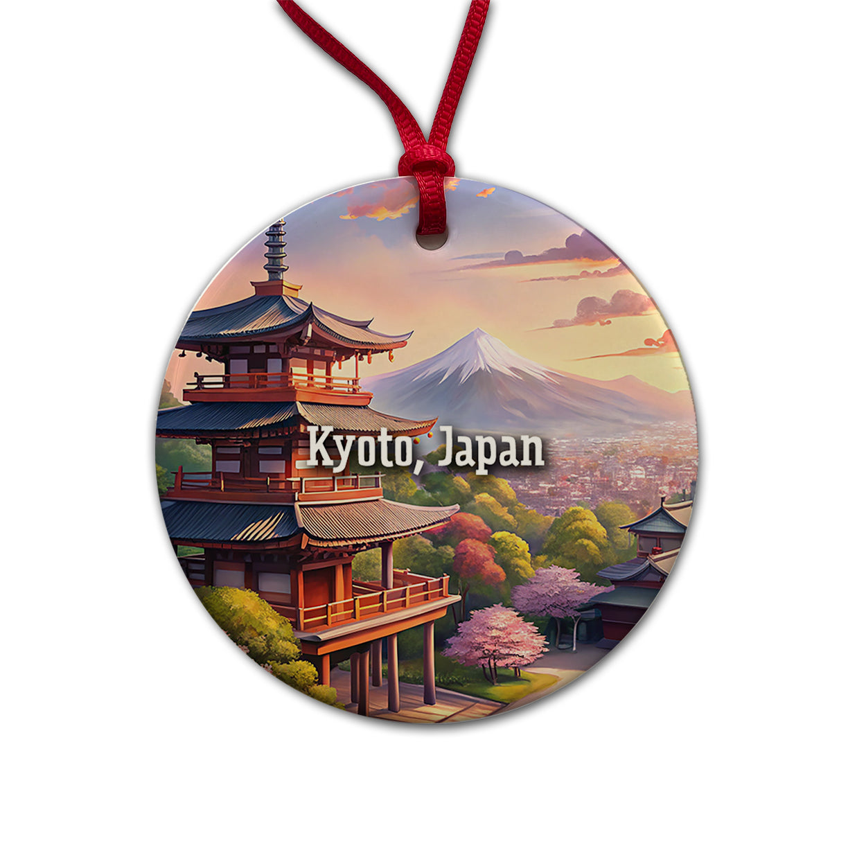 Kyoto, Japan Travel City Country Stamp Round Ceramic Holiday Christmas Tree Ornament