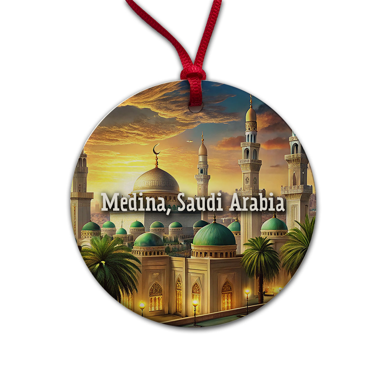 Medina, Saudi Arabia Travel City Country Stamp Round Ceramic Holiday Christmas Tree Ornament