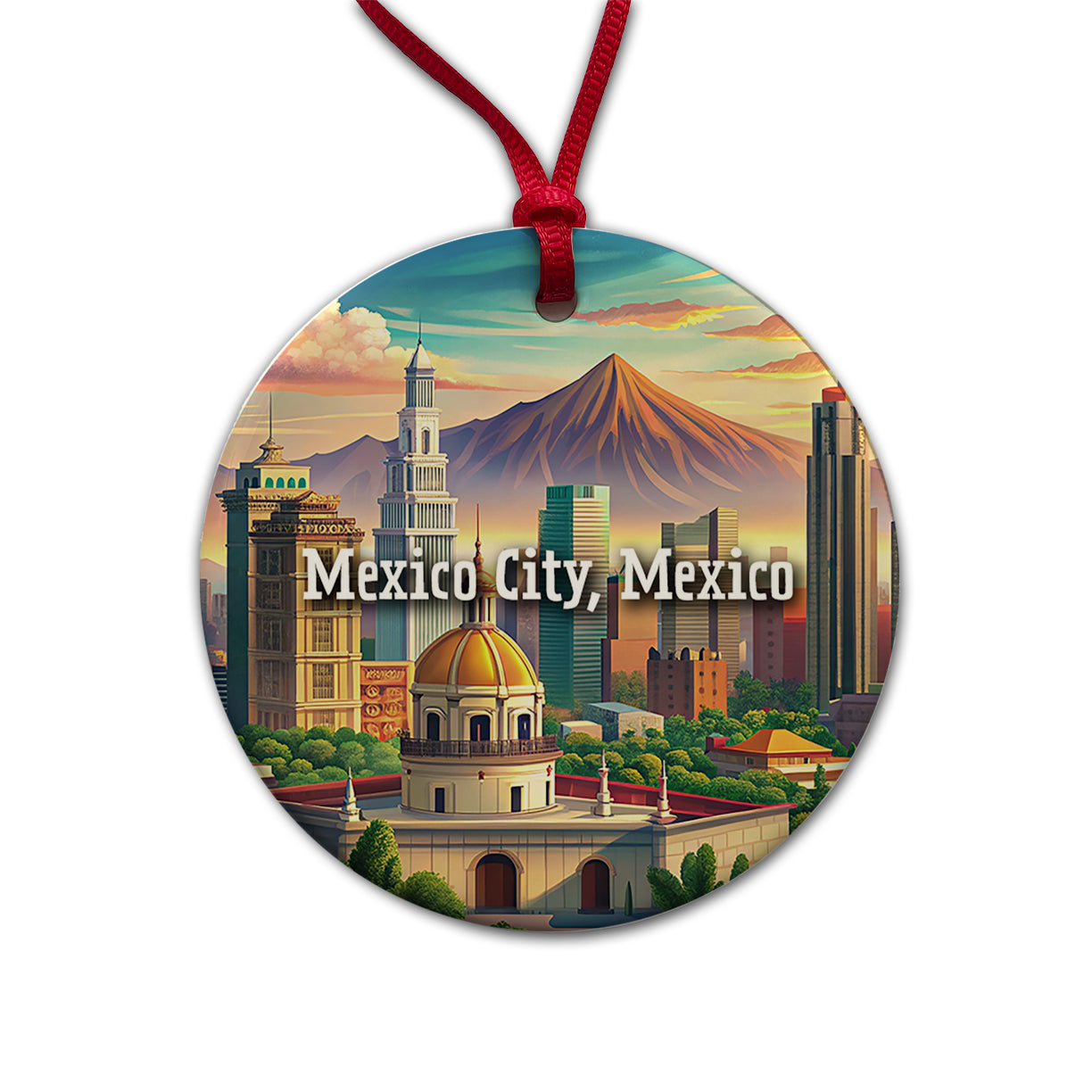 Mexico City, Mexico Travel City Country Stamp Round Ceramic Holiday Christmas Tree Ornament