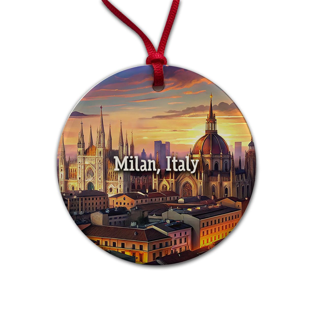 Milan, Italy Travel City Country Stamp Round Ceramic Holiday Christmas Tree Ornament