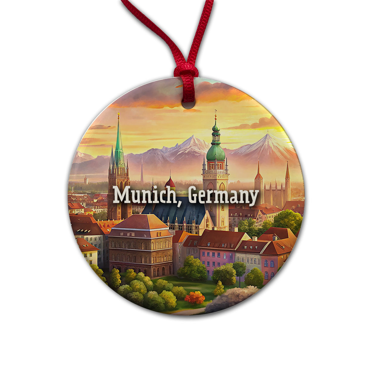 Munich, Germany Travel City Country Stamp Round Ceramic Holiday Christmas Tree Ornament