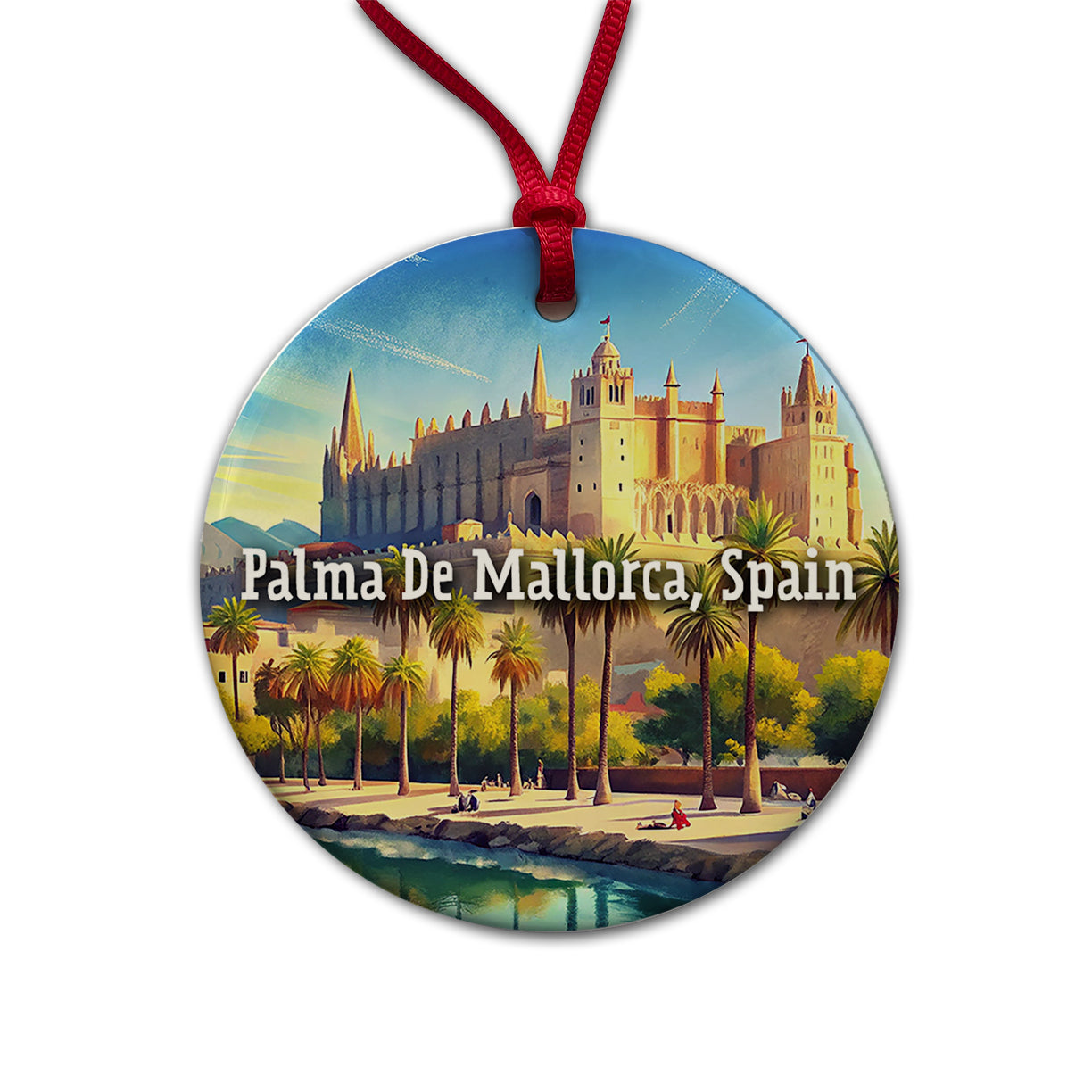 Palma De Mallorca, Spain Travel City Country Stamp Round Ceramic Holiday Christmas Tree Ornament