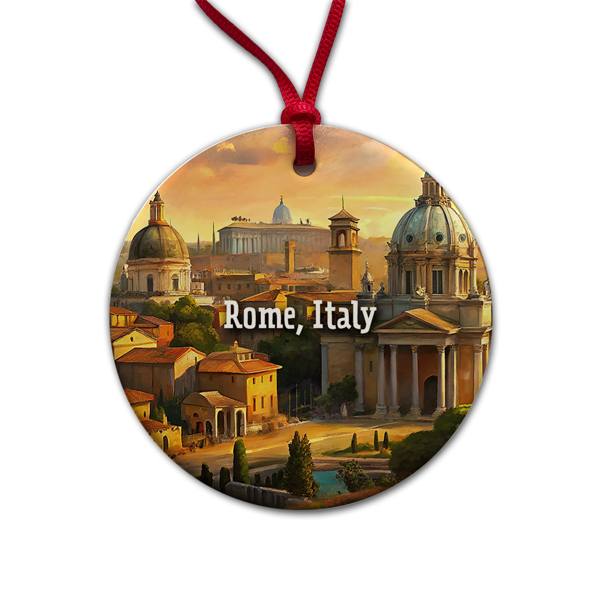 Rome, Italy Travel City Country Stamp Round Ceramic Holiday Christmas Tree Ornament