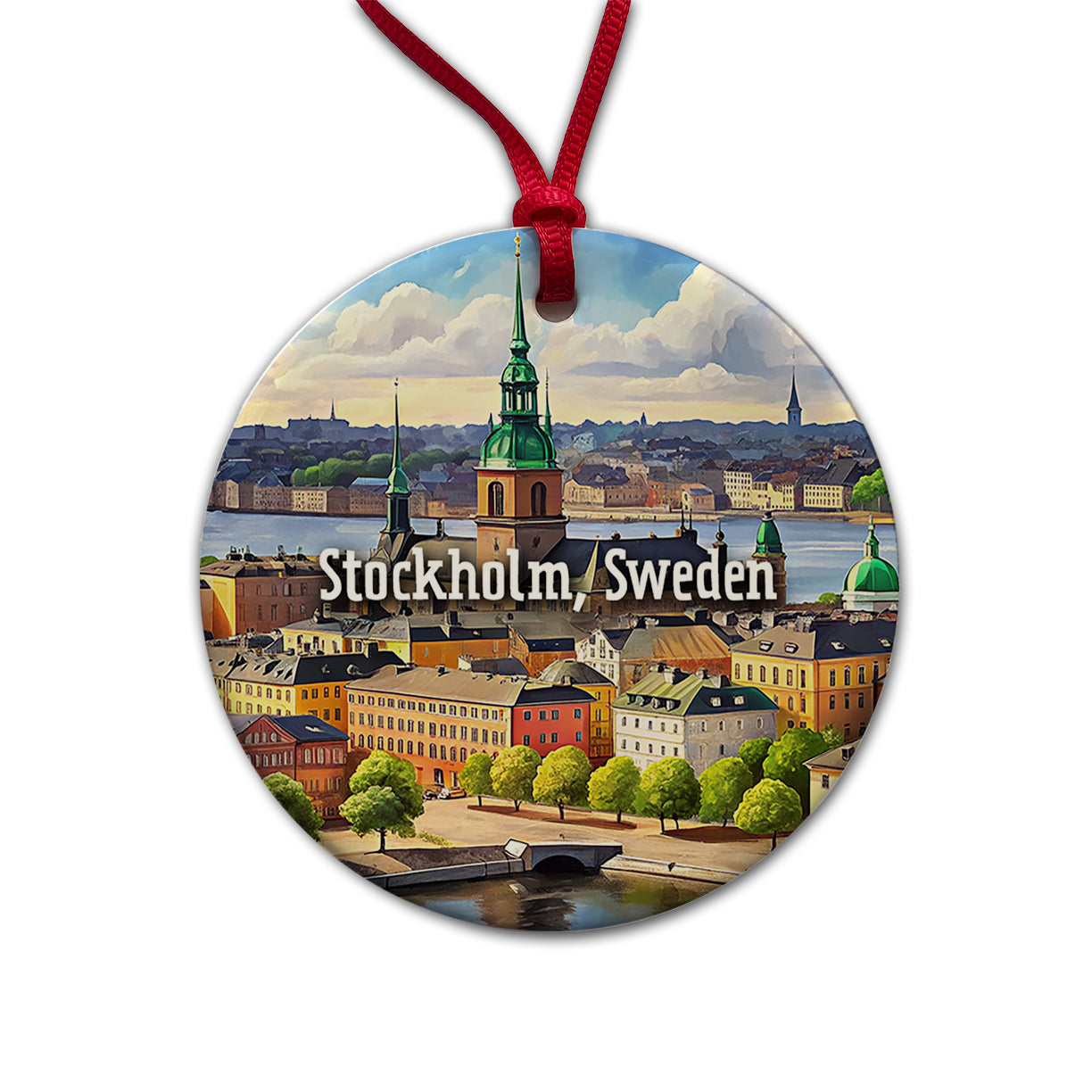 Stockholm, Sweden Travel City Country Stamp Round Ceramic Holiday Christmas Tree Ornament