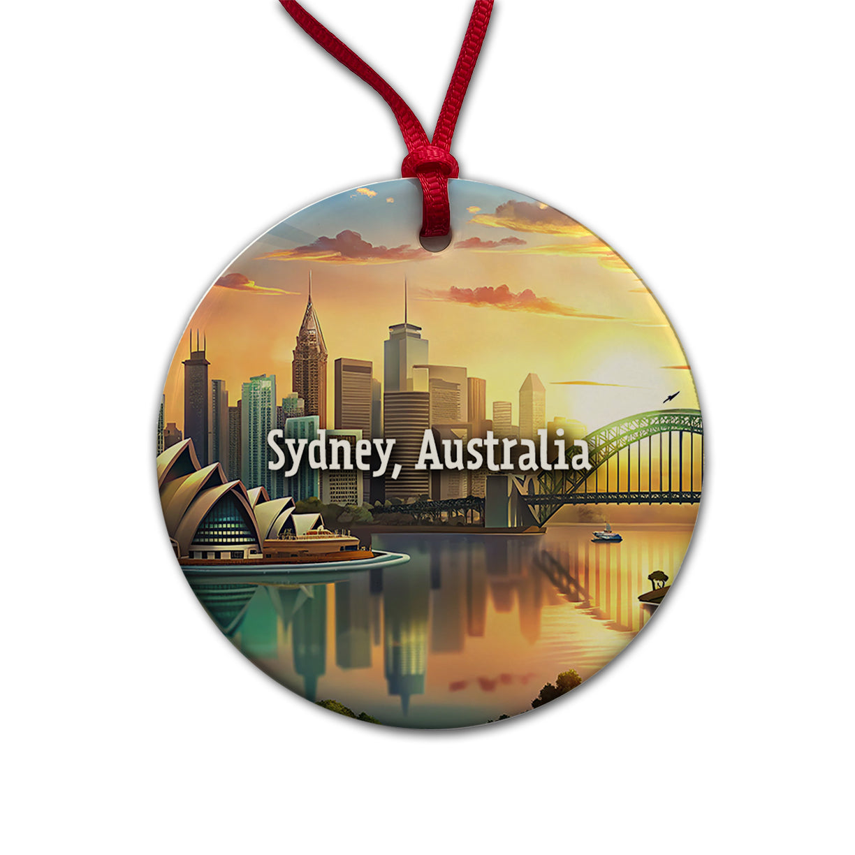 Sydney, Australia Travel City Country Stamp Round Ceramic Holiday Christmas Tree Ornament