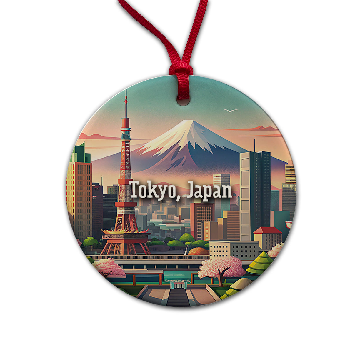 Tokyo, Japan Travel City Country Stamp Round Ceramic Holiday Christmas Tree Ornament
