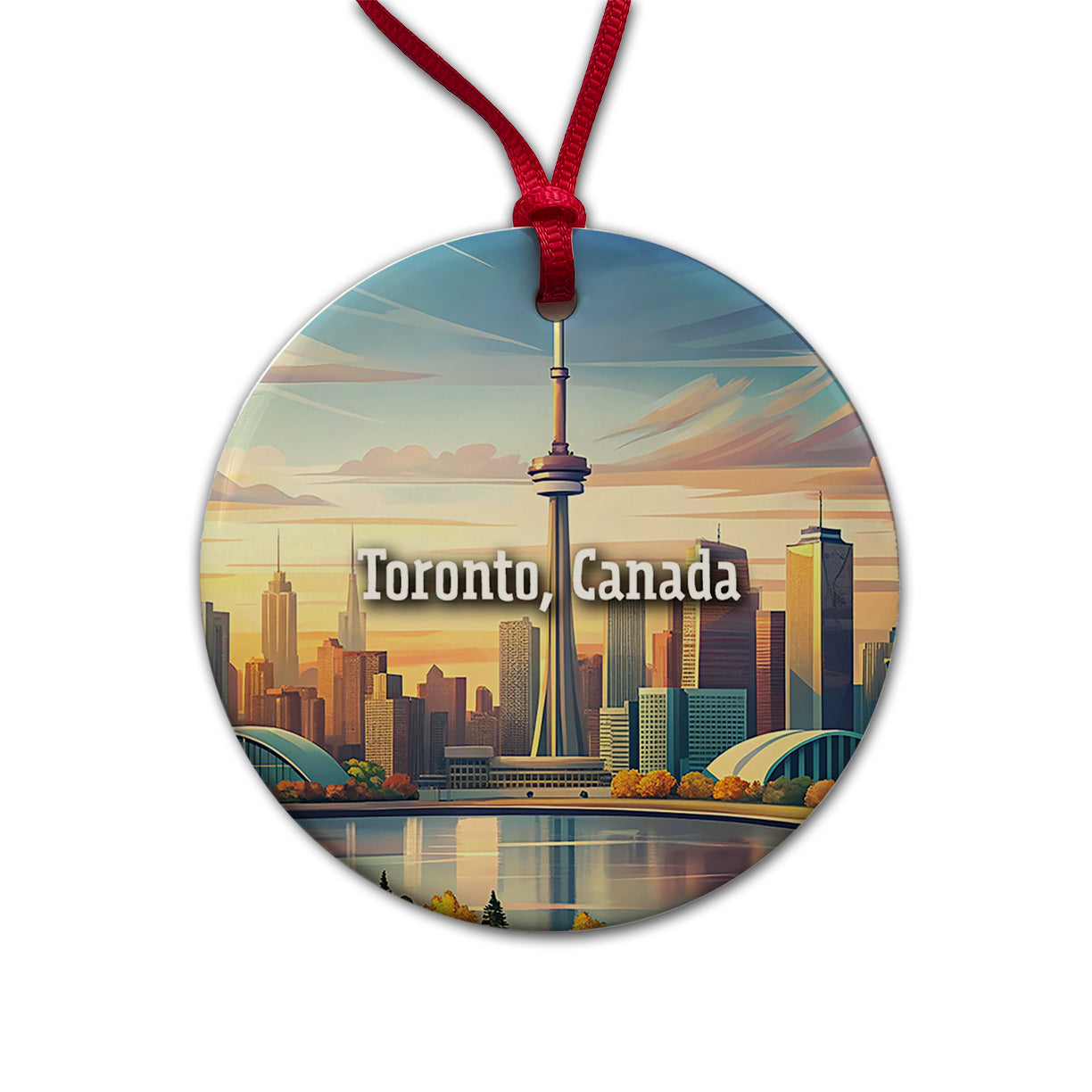 Toronto, Canada Travel City Country Stamp Round Ceramic Holiday Christmas Tree Ornament
