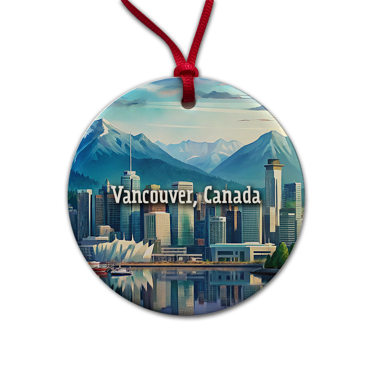 Vancouver, Canada Travel City Country Stamp Round Ceramic Holiday Christmas Tree Ornament