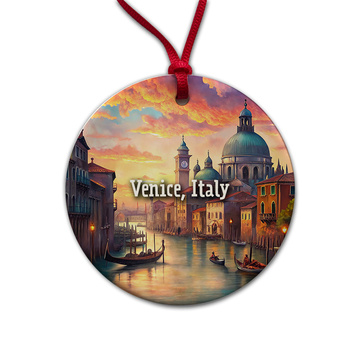 Venice, Italy Travel City Country Stamp Round Ceramic Holiday Christmas Tree Ornament