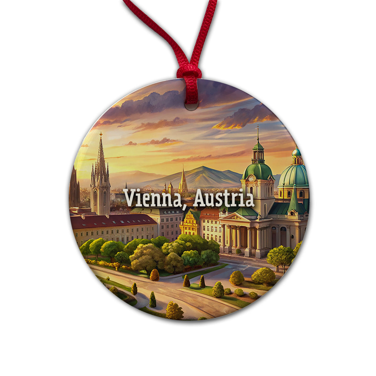 Vienna, Austria Travel City Country Stamp Round Ceramic Holiday Christmas Tree Ornament
