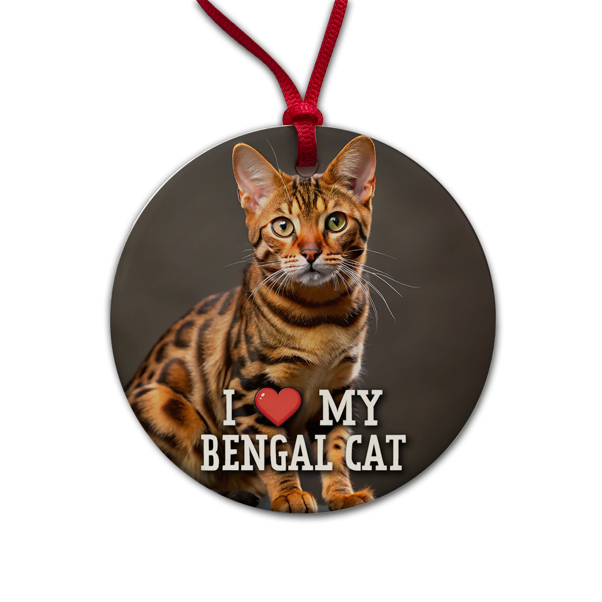I Love My Bengal Cat Heart Round Ceramic Holiday Christmas Tree Ornament