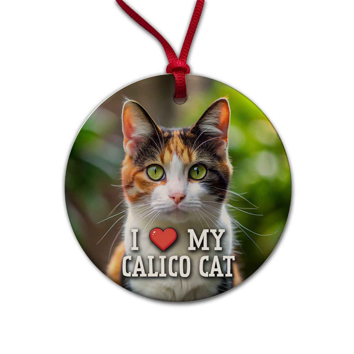 I Love My Calico Cat Heart Round Ceramic Holiday Christmas Tree Ornament