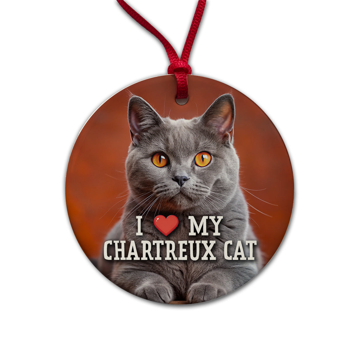 I Love My Chartreux Cat Heart Round Ceramic Holiday Christmas Tree Ornament