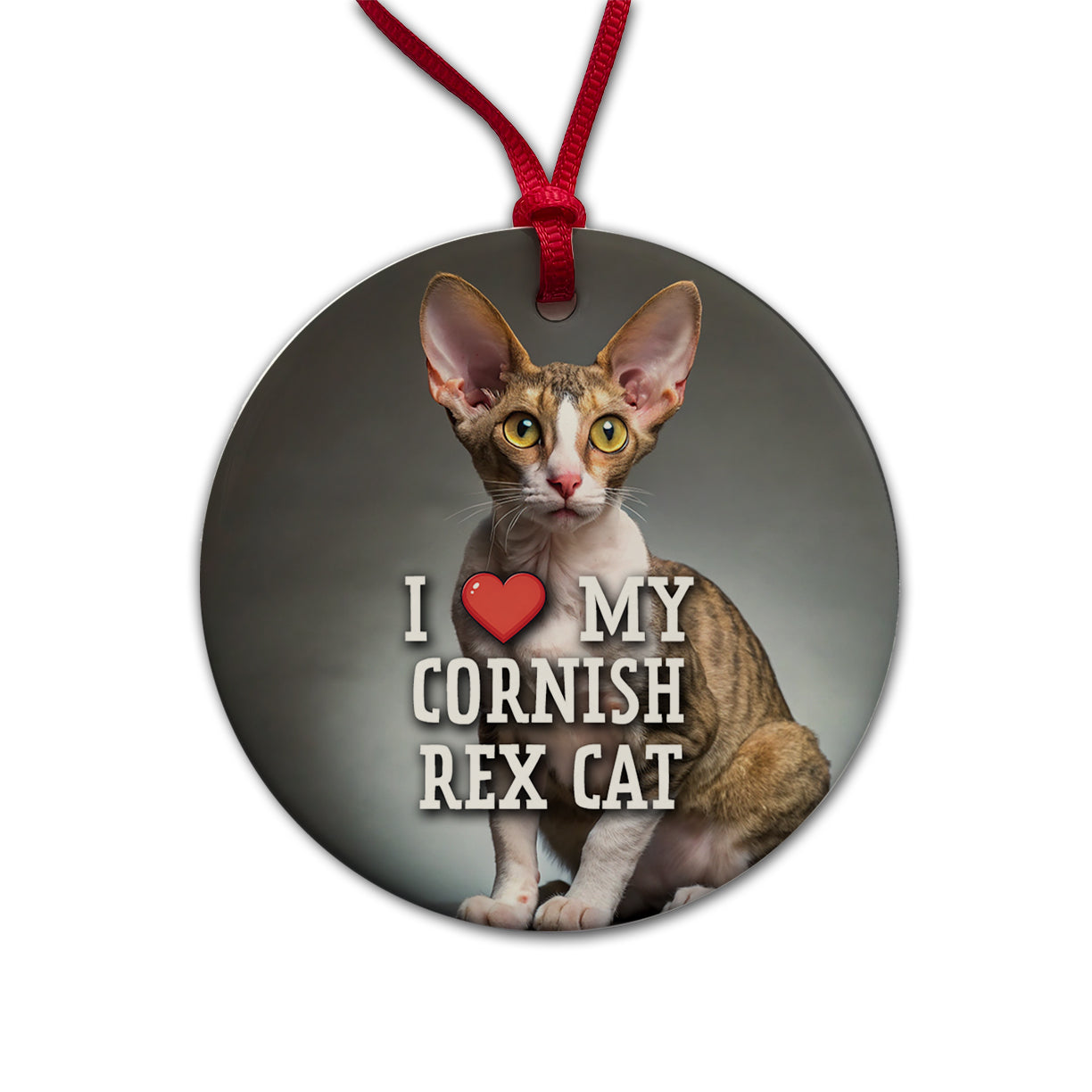 I Love My Cornish Rex Cat Heart Round Ceramic Holiday Christmas Tree Ornament