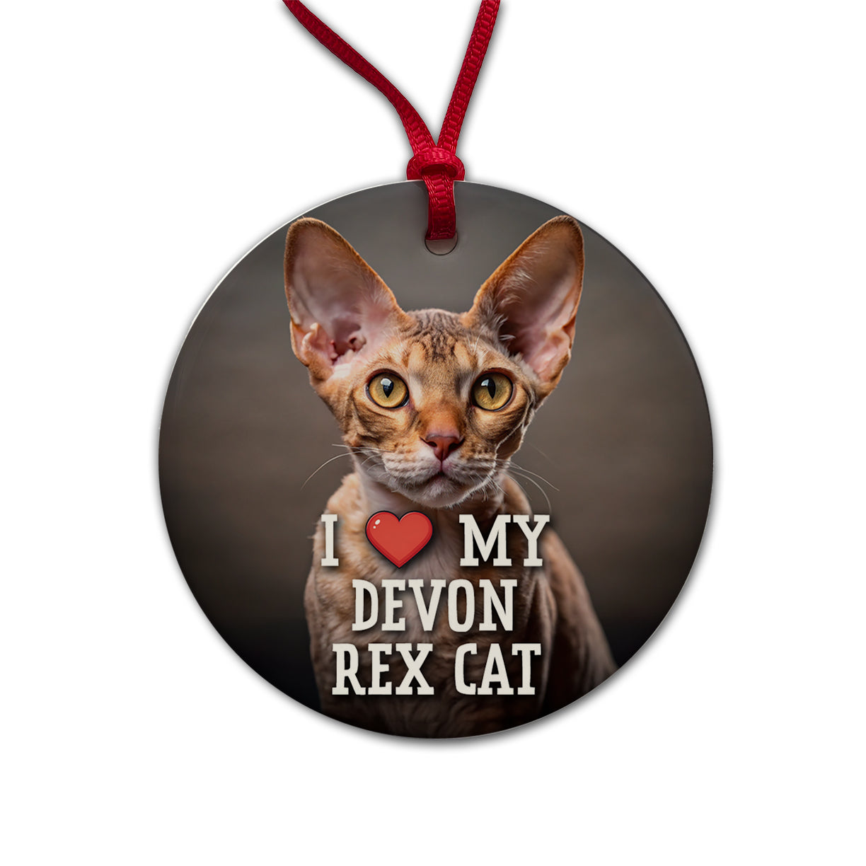 I Love My Devon Rex Cat Heart Round Ceramic Holiday Christmas Tree Ornament