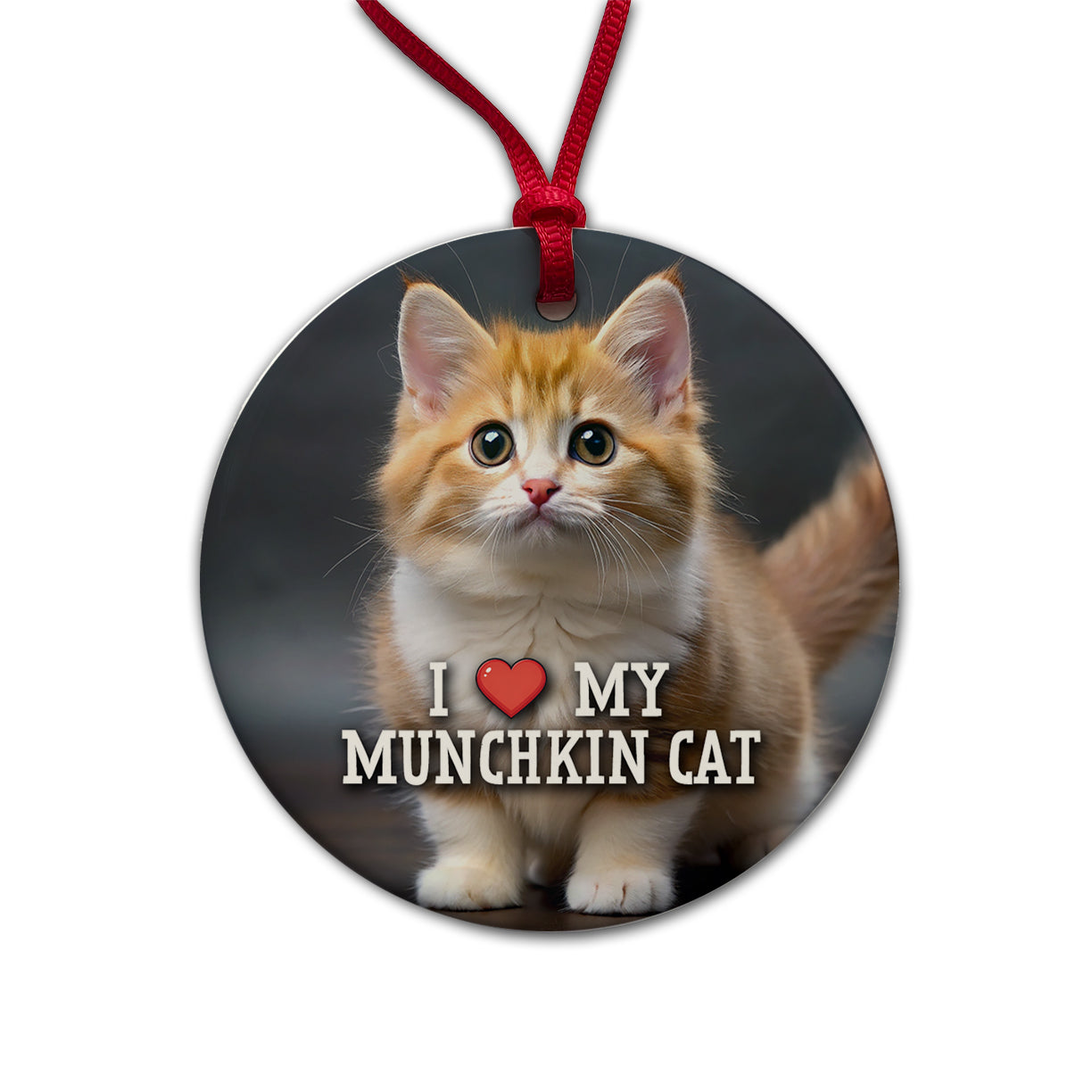 I Love My Munchkin Cat Heart Round Ceramic Holiday Christmas Tree Ornament