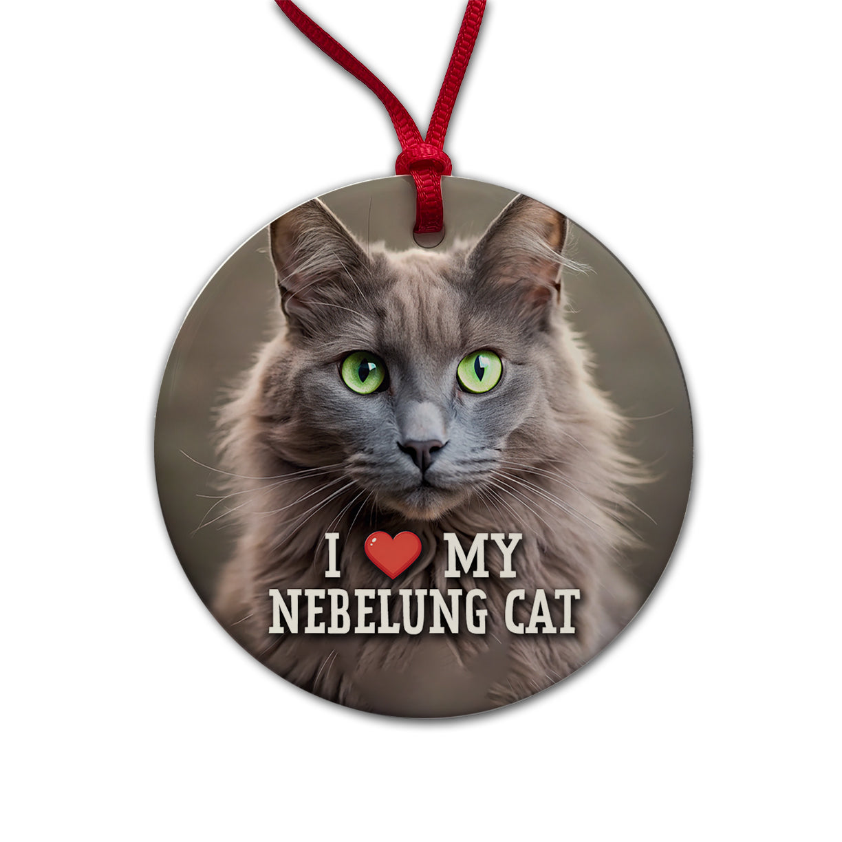 I Love My Nebelung Cat Heart Round Ceramic Holiday Christmas Tree Ornament