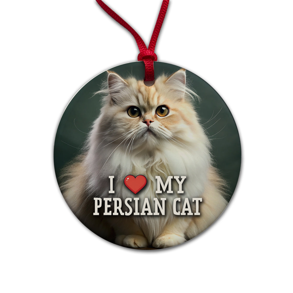 I Love My Persian Cat Heart Round Ceramic Holiday Christmas Tree Ornament