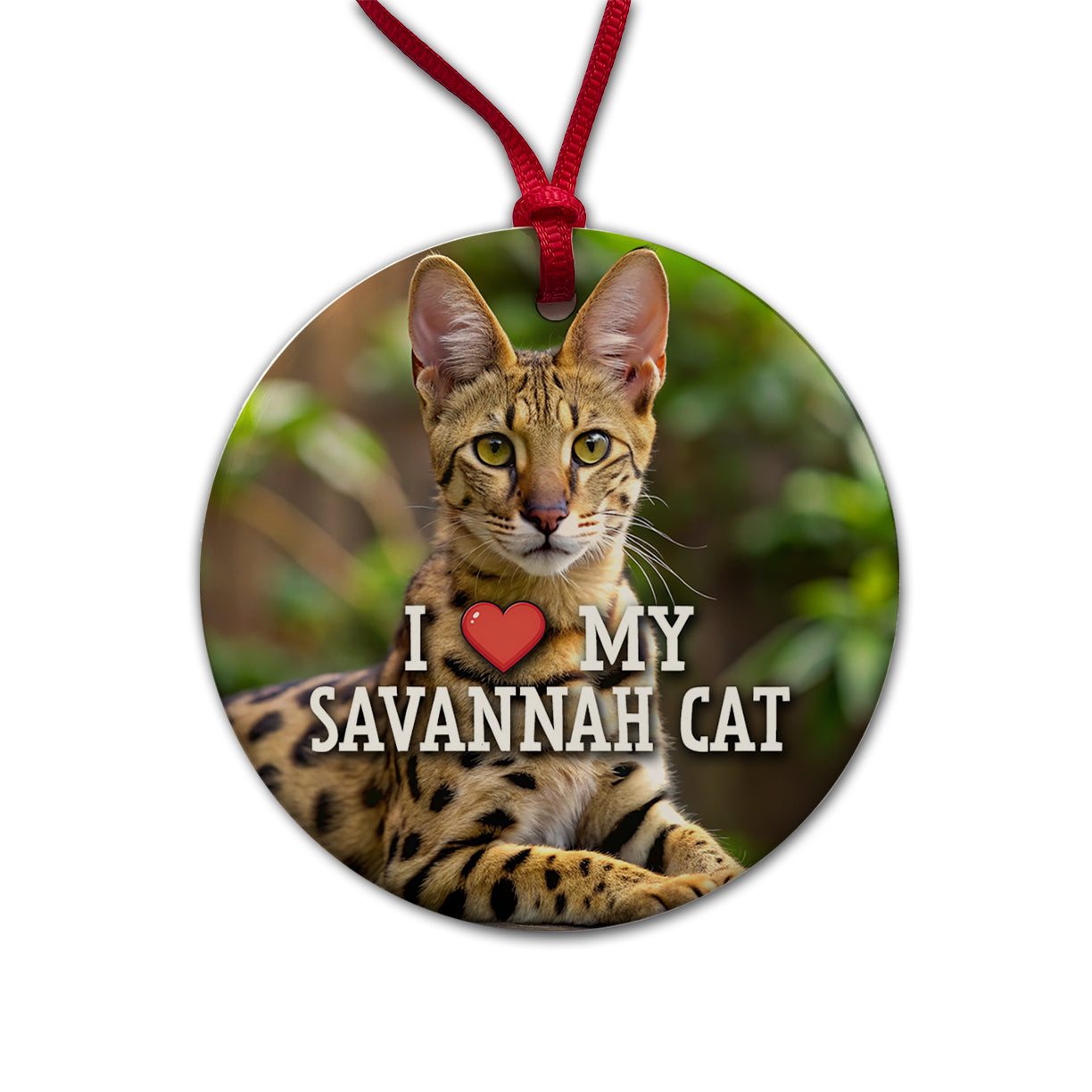 I Love My Savannah Cat Heart Round Ceramic Holiday Christmas Tree Ornament