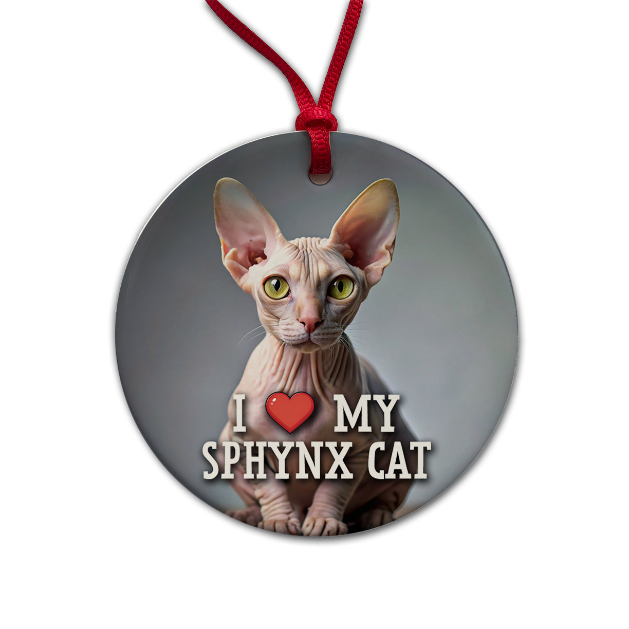 I Love My Sphynx Cat Heart Round Ceramic Holiday Christmas Tree Ornament