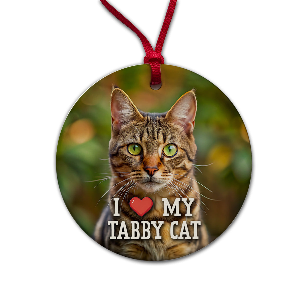 I Love My Tabby Cat Heart Round Ceramic Holiday Christmas Tree Ornament