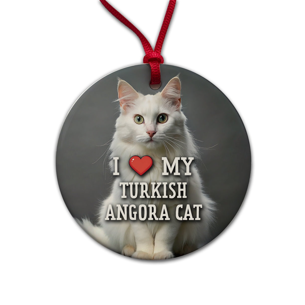 I Love My Turkish Angora Cat Heart Round Ceramic Holiday Christmas Tree Ornament