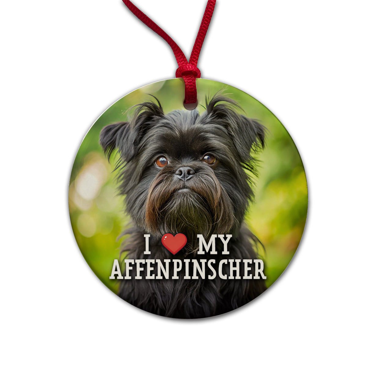 I Love My Affenpinscher Dog Heart Round Ceramic Holiday Christmas Tree Ornament
