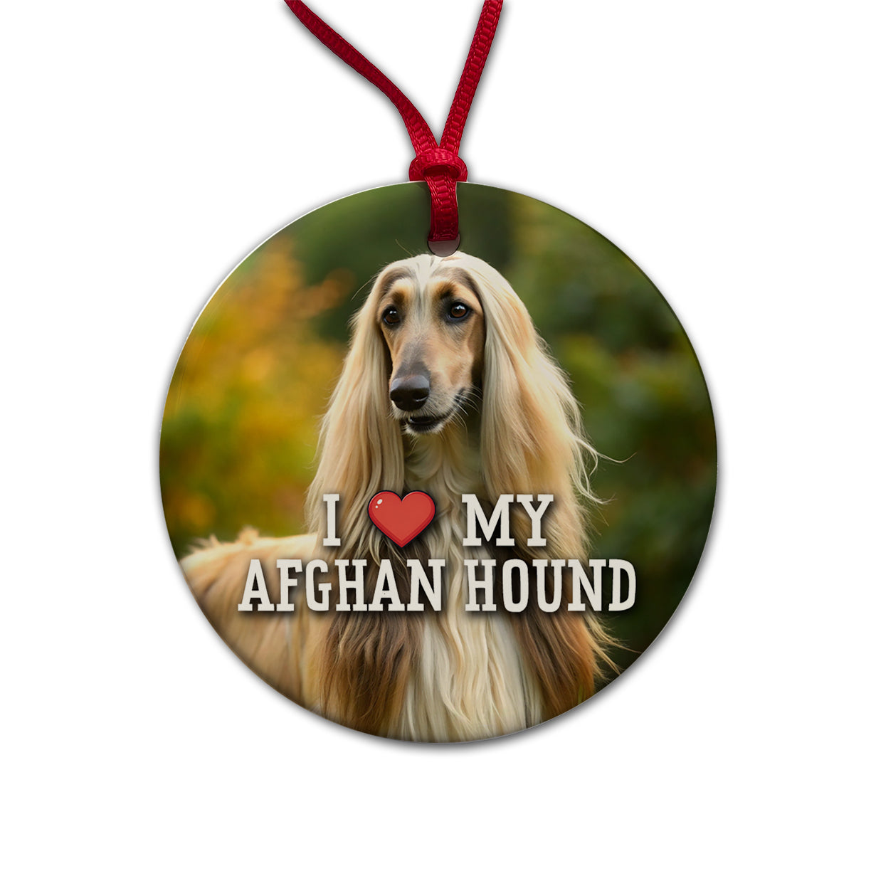 I Love My Afghan Hound Dog Heart Round Ceramic Holiday Christmas Tree Ornament