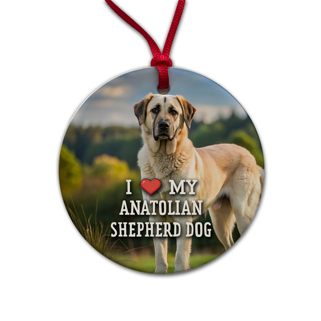 I Love My Anatolian Shepherd Dog Heart Round Ceramic Holiday Christmas Tree Ornament