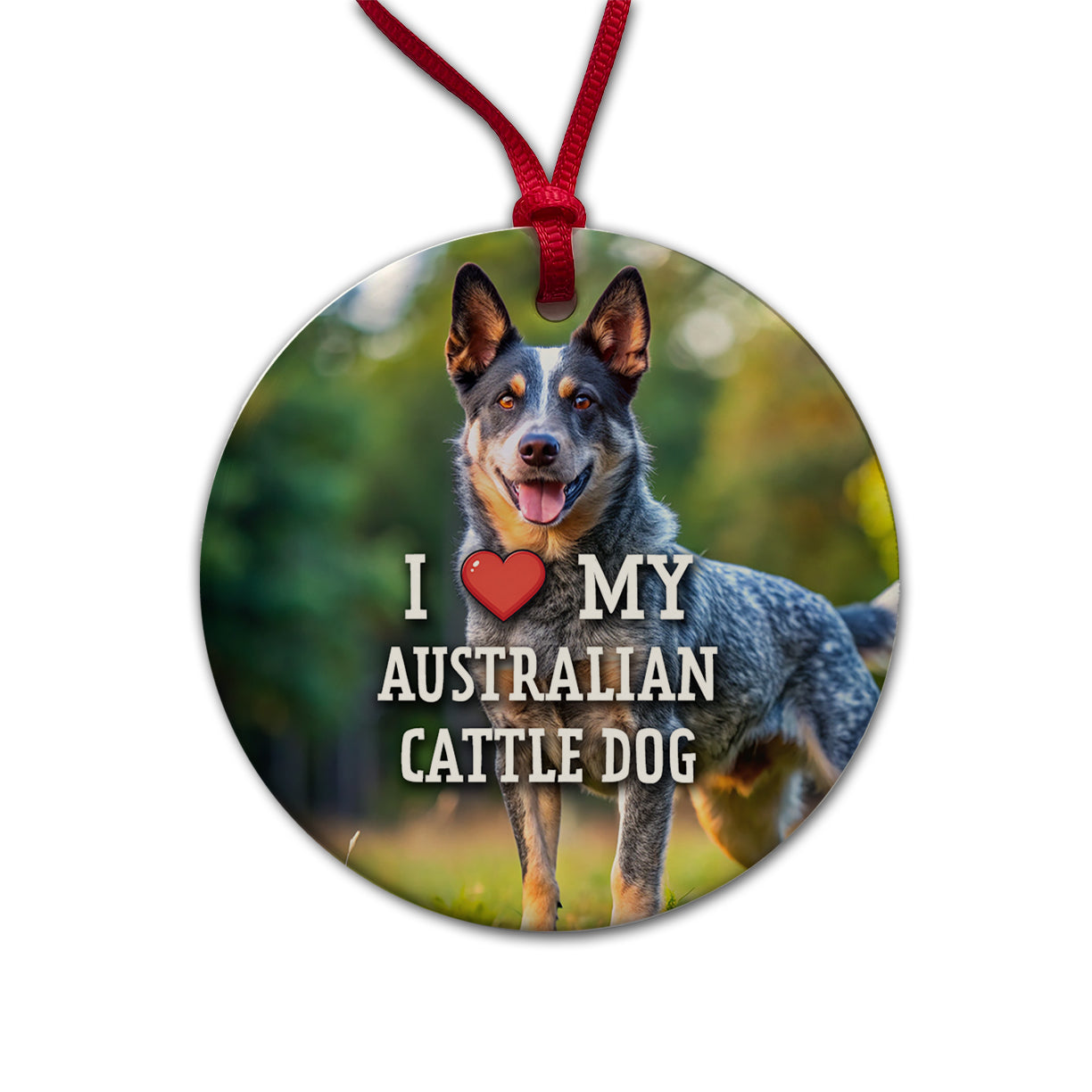 I Love My Australian Cattle Dog Heart Round Ceramic Holiday Christmas Tree Ornament