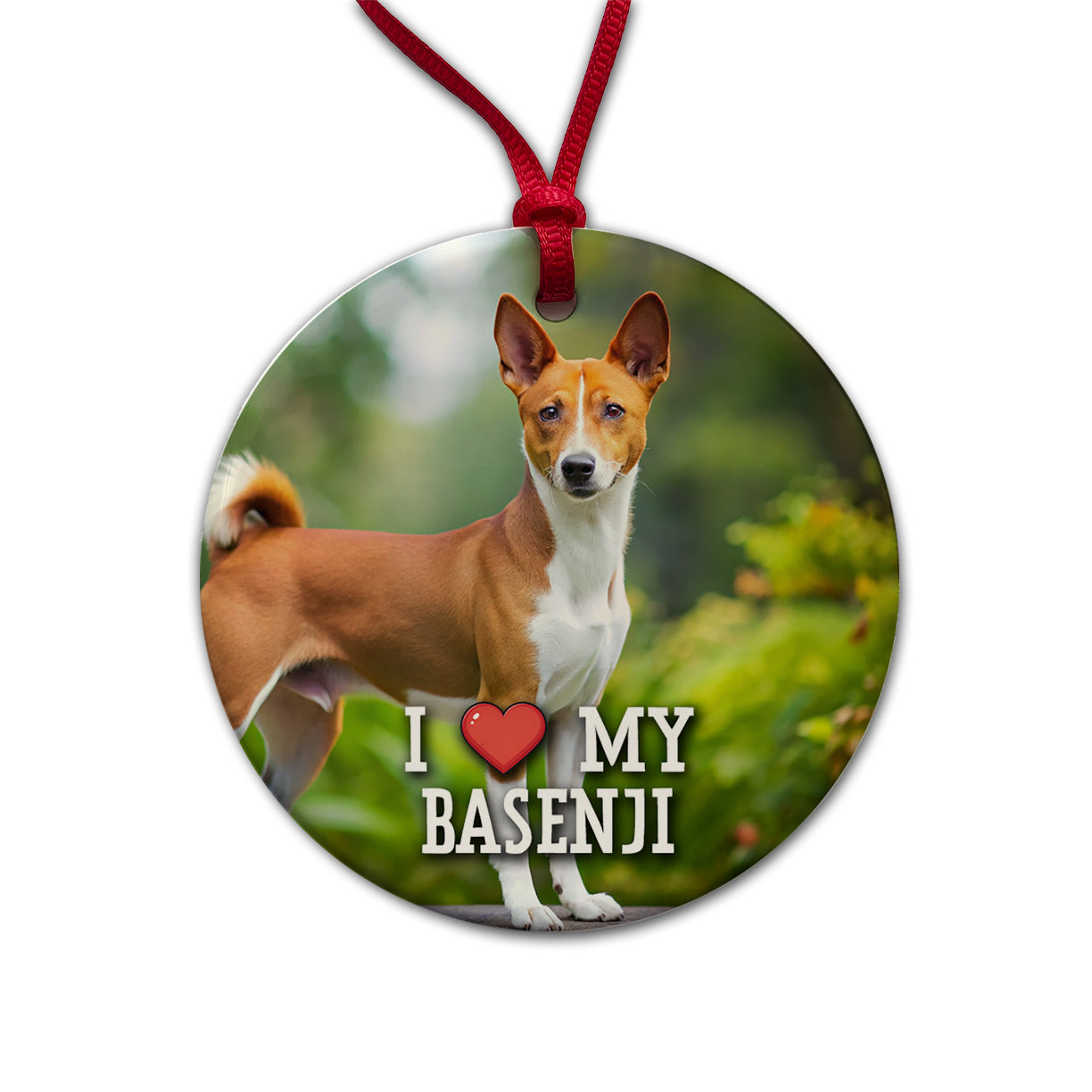 I Love My Basenji Dog Heart Round Ceramic Holiday Christmas Tree Ornament