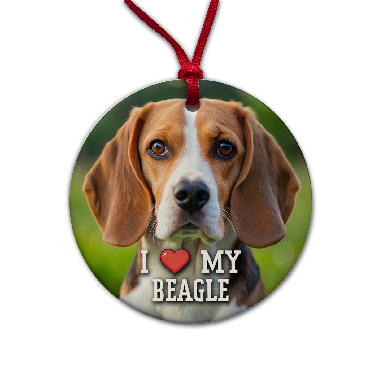 I Love My Beagle Dog Heart Round Ceramic Holiday Christmas Tree Ornament