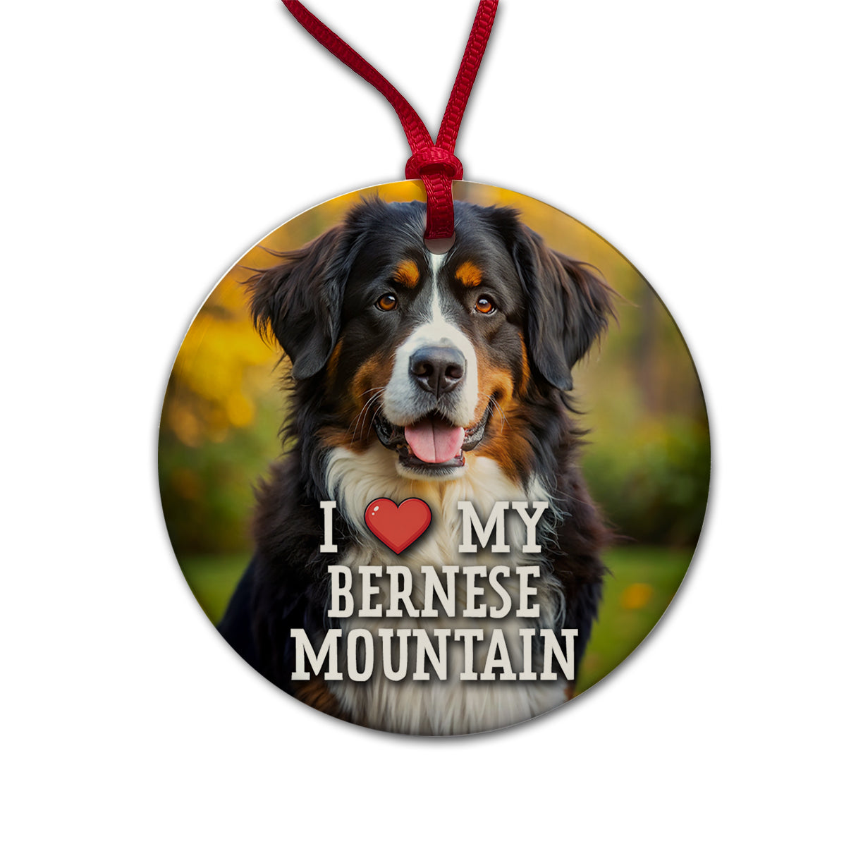 I Love My Bernese Mountain Dog Heart Round Ceramic Holiday Christmas Tree Ornament