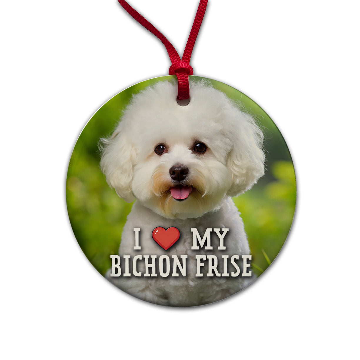 I Love My Bichon Frise Dog Heart Round Ceramic Holiday Christmas Tree Ornament