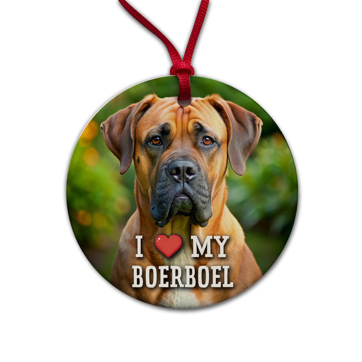 I Love My Boerboel Dog Heart Round Ceramic Holiday Christmas Tree Ornament