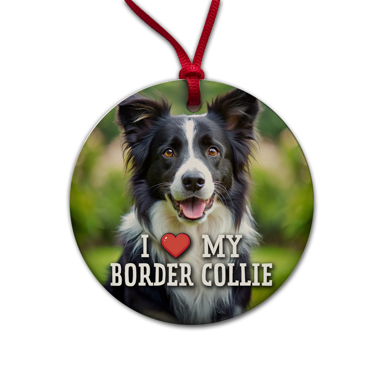 I Love My Border Collie Dog Heart Round Ceramic Holiday Christmas Tree Ornament