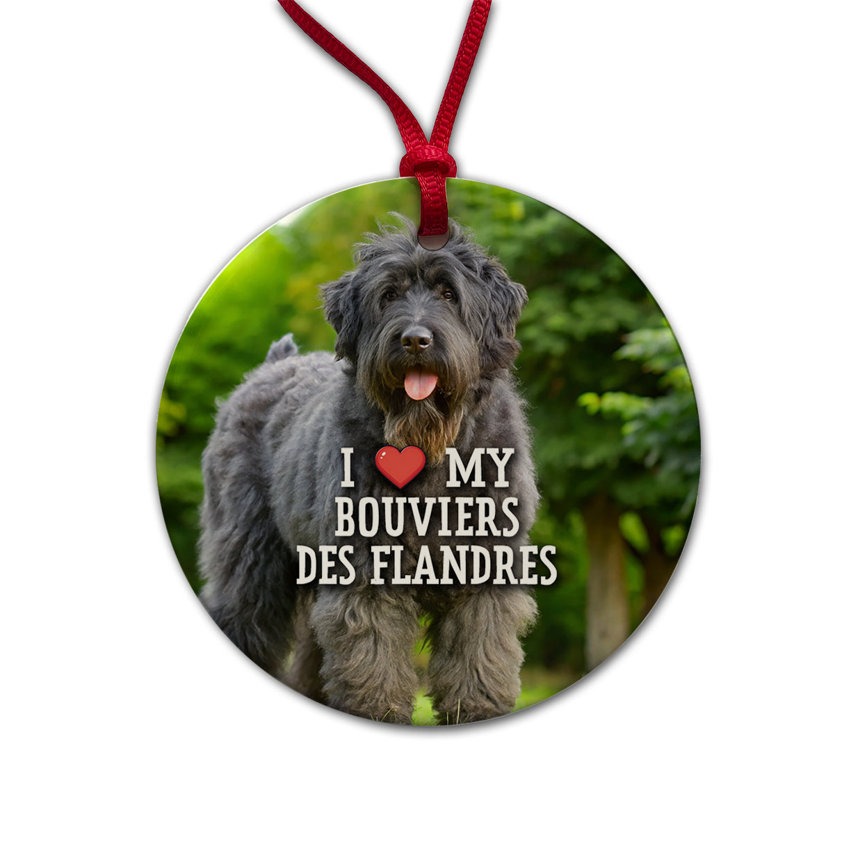 I Love My Bouviers Des Flandres Dog Heart Round Ceramic Holiday Christmas Tree Ornament