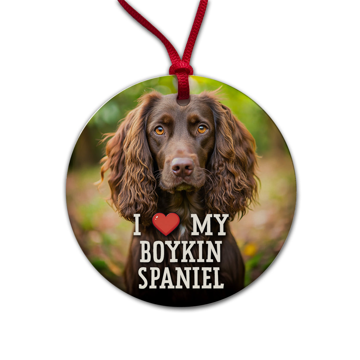I Love My Boykin Spaniel Dog Heart Round Ceramic Holiday Christmas Tree Ornament